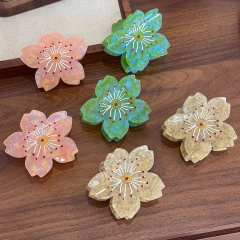 Pince à Cheveux en Acétate Fleur de Cerisier Style Français Floral Pince Requin Pour Femmes Élégant Doux Accessoires de Coiffure