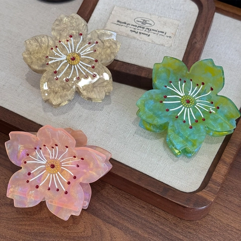 Pince à Cheveux en Acétate Fleur de Cerisier Style Français Floral Pince Requin Pour Femmes Élégant Doux Accessoires de Coiffure