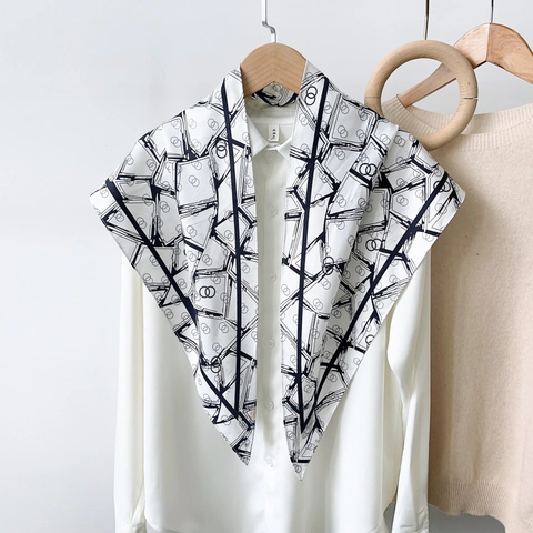 Dames Abstracte Geometrische Print Satijnen Driehoekige Sjaal Elegante Twill Halsdoek Voor Kantoor Dagelijks Decoratief