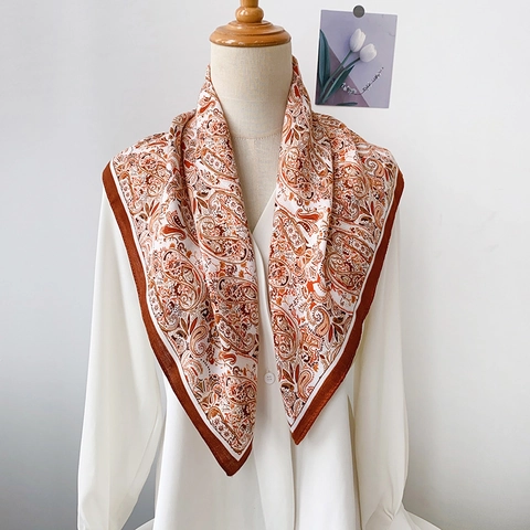Franse Vintage Paisley Bedrukt Polyester Vierkante Sjaal Voor Dames Elegante Bloemen Halsdoek Mode Hoofdband Sjaal Accessoires