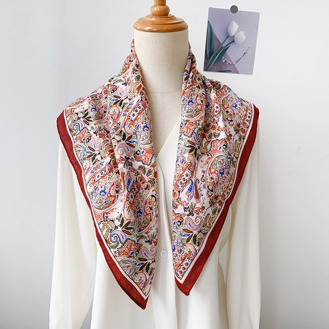 Franse Vintage Paisley Bedrukt Polyester Vierkante Sjaal Voor Dames Elegante Bloemen Halsdoek Mode Hoofdband Sjaal Accessoires