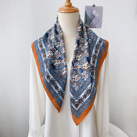 Carré de Soie en Polyester à Imprimé Paisley Vintage pour Femmes Mode Banlieue Bandeau de Cheveux Foulard Accessoire de Cou