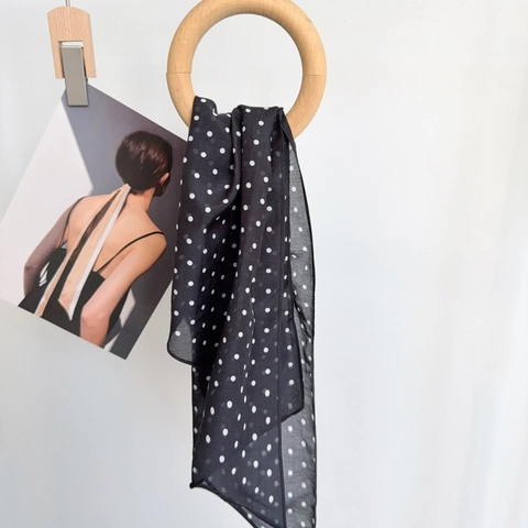 Bufanda Francesa Elegante de Algodón Estampado de Lunares Blanco y Negro para Mujer Pañuelo Largo Delgado de Moda Accesorios
