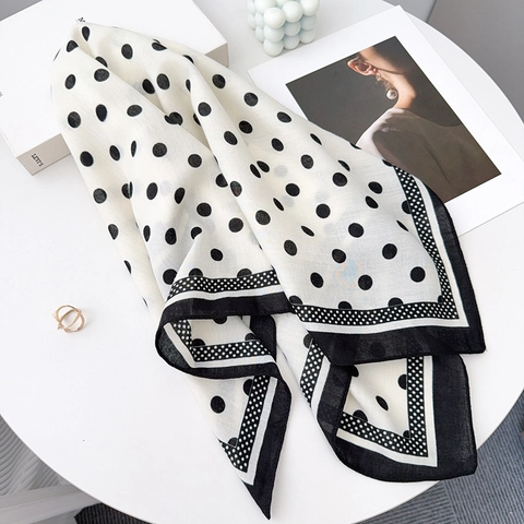 Elegant Satin Polka Dot Square Scarf For Women Fashion Versatile Printed Silk Like Neck Scarf Shawl For Shirt Decoration