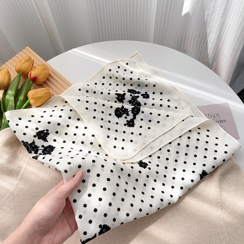 Elegantes Quadratisches Halstuch Mit Polka Dot Und Blumendruck Für Damen Satin Gefühl Hals Kopftuch Vielseitiges Retro Modeaccessoire