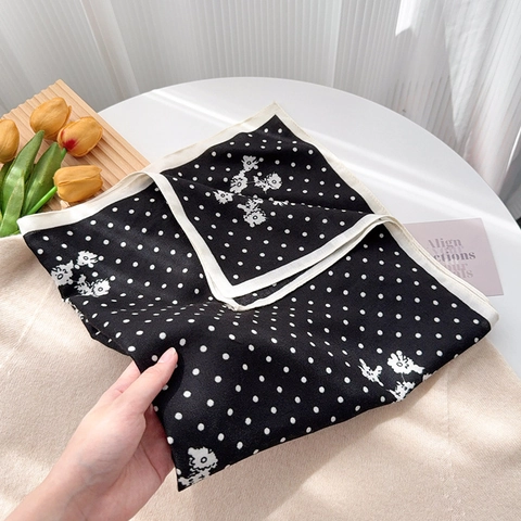 Elegantes Quadratisches Halstuch Mit Polka Dot Und Blumendruck Für Damen Satin Gefühl Hals Kopftuch Vielseitiges Retro Modeaccessoire