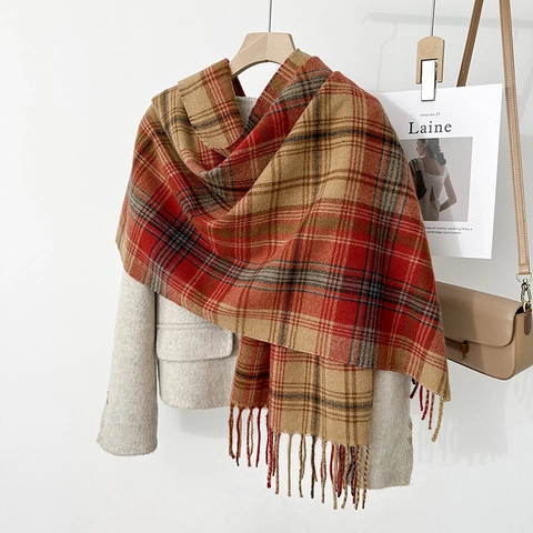 Koreanischer Stil Karo Quasten Schal Für Damen Herren Winter Warm Weich Polyester Karoschal Wrap Mode Vielseitiger Schal