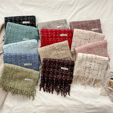 Damen Weich Karierter Schal Kaschmirimitat Schultertuch Mit Quasten Dick Warm Winter Pashmina Umhang Für Täglich Reisen