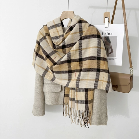 Britischer Vintage Pläd Schal Für Damen Winter Dick Warm Kunstkaschmir Große Quaste Schal Wrap Polyester Pashmina Schal