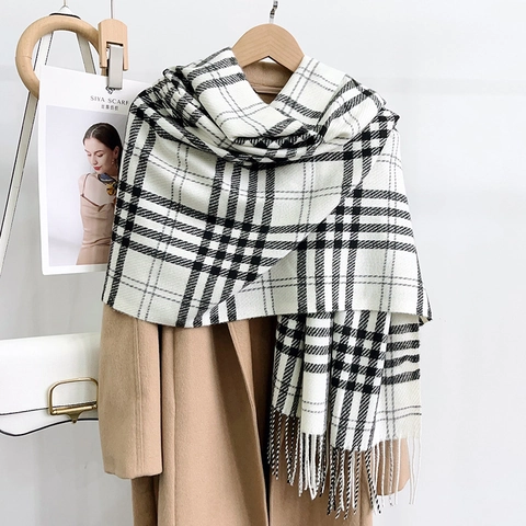 Vintage Britischer Stil Karierter Fransenschal Für Damen Verdickter Warmer Plaid Schal Polyester Kaschmirimitat Winter Halstuch