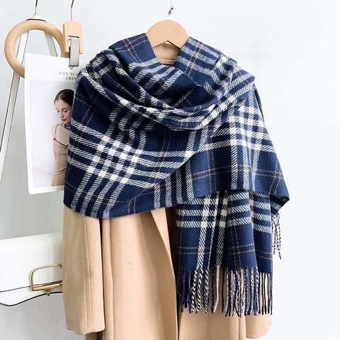 Vintage Britischer Stil Karierter Fransenschal Für Damen Verdickter Warmer Plaid Schal Polyester Kaschmirimitat Winter Halstuch