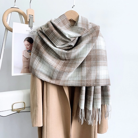 Sciarpa a Quadri Classica da Donna Invernale Calda Spessa Effetto Cashmere Scialle Avvolgente con Nappine Retro Outdoor