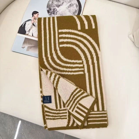 100% Sheep Wool Winter Scarf For Women Men Warm Thick Knitted Geometric Shawl Wrap Sophisticated Commuting Soft Neck Warmer