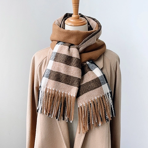 Women Plaid Scarf Imitation Cashmere Tassel Large Shawl Winter Warm Grid Soft Wrap For Students Ladies Fashion Accessory