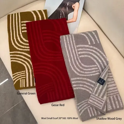 100% Sheep Wool Winter Scarf For Women Men Warm Thick Knitted Geometric Shawl Wrap Sophisticated Commuting Soft Neck Warmer