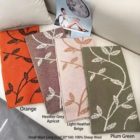100% Wolle Gestrickter Schal Für Damen Winter Dick Warm Halswärmer Mit Retro Blattmuster Elegant Weich Pashmina Umschlagtuch