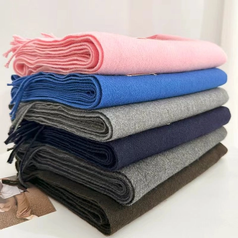Sciarpa Invernale in Lana Tinta Unita da Donna Morbido Caldo Scialle con Nappine Elegante Versatile Tessuto Scaldacollo Pashmina