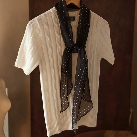 Sciarpa di Seta Romantica Francese a Pois per Donna 100 Seta di Gelso Traspirante Sottile Sciarpa Stretta Cravatta a Nastro per Capelli