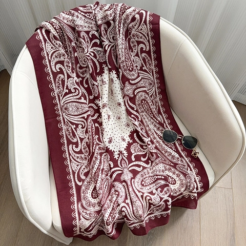 Vintage Paisley Bedruckt Polyester Schal Für Damen Herbst Kontrastfarbe Langer Schal Warm Halten Elegant Schal