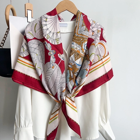 Elegante Dames Paisleypatroon Bloemenprint Vierkante Sjaal Satin Feel Polyester Shawl Grote Mode Halssjaal Decoratieve Hoofddoek