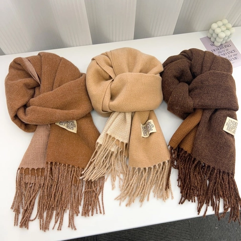Sciarpa Donna Morbida Spessa In Finto Cashmere Double Face Tinta Unita Invernale Calda Grande Scialle Con Nappe Per Donna