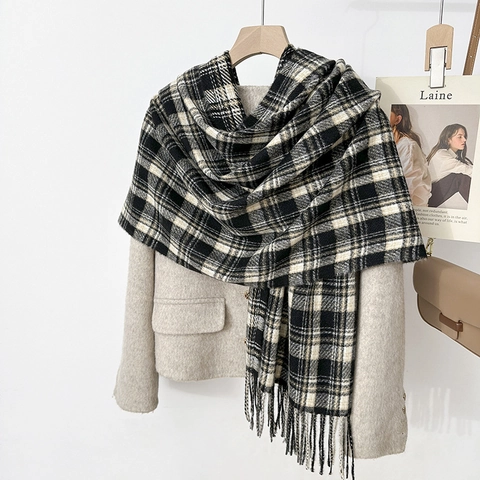 Damen Plaid Kaschmir-ähnlich Schal Winter Dick Warm Kariert Schal Mit Quasten Weich Polyester Großer Wickelschal Für Damen