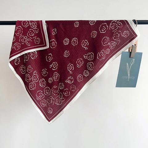 Vintage Rose Floral Print Square Scarf For Women Elegant Polyester Satin Feel Neck Head Scarf Fashion Hair Accessories