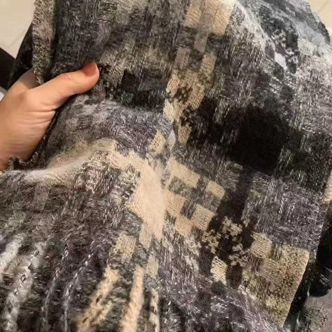 Écharpe Épaisse Rétro Plaid pour Femme Châle Hiver Chaud Polyester Tissé Longue Glands Écharpe pour Temps Froid Casual