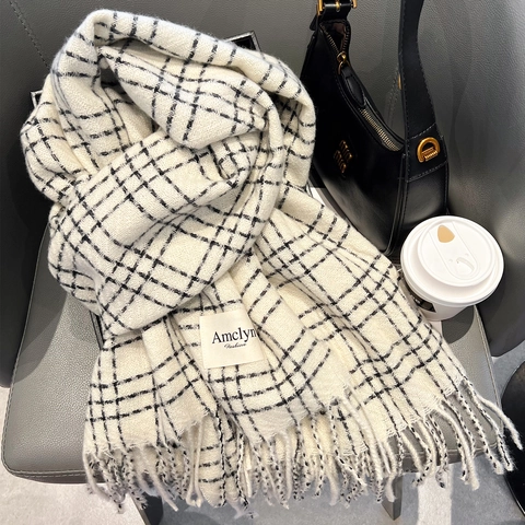 Sciarpa a Quadri Donna Imitazione Cashmere Inverno Caldo Scialle con Nappe Morbida Classica Sciarpa a Quadri Accessori Quotidiani