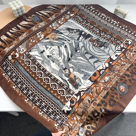 Retro Leopardenmuster Quadrat Schal Satinnartig Polyester Halstuch Für Damen Künstlerisches Blumen Tiermuster Dekoratives Kleines Schultertuch