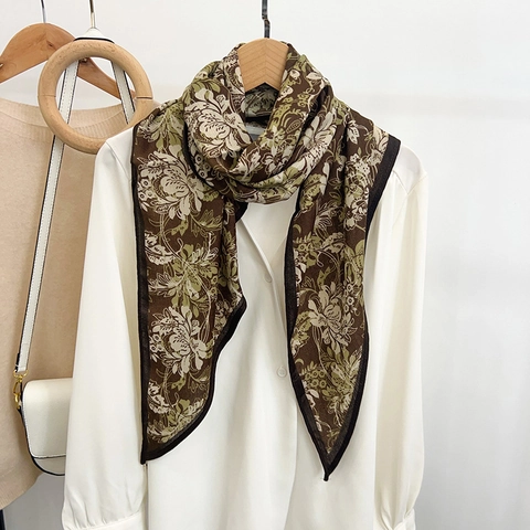 Foulard Vintage Imprimé Floral Femmes Imitation Satin Satin Double Face Cravate Écharpe Élégante Douce Accessoire Quotidien