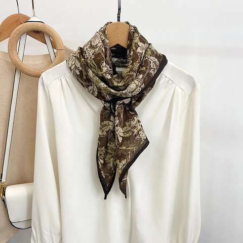 Foulard Vintage Imprimé Floral Femmes Imitation Satin Satin Double Face Cravate Écharpe Élégante Douce Accessoire Quotidien