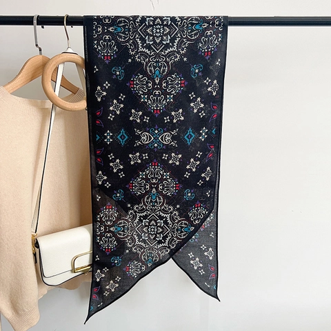Sciarpa Sottile Stampa Paisley Vintage Per Donna Foulard In Raso Effetto Seta Motivo Etnico Bohemien Nastro Per Ufficio Quotidiano Accessorio Moda