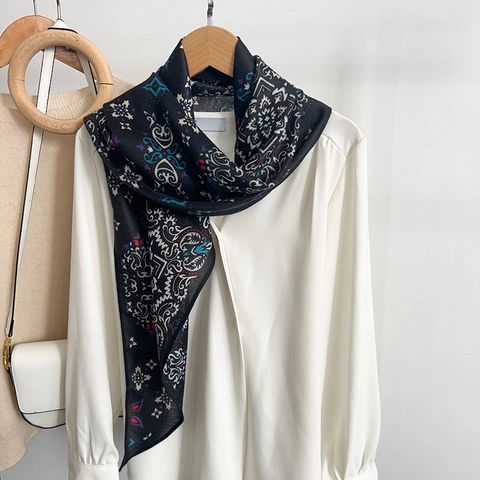 Sciarpa Sottile Stampa Paisley Vintage Per Donna Foulard In Raso Effetto Seta Motivo Etnico Bohemien Nastro Per Ufficio Quotidiano Accessorio Moda
