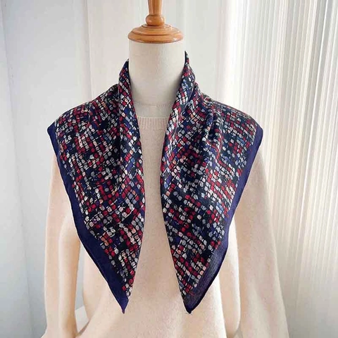 Dames Mode Polyester Bedrukte Vierkante Sjaal Marineblauw Visgraat Geometrisch Patroon Zijde Gevoel Sjaal Hoofddoek Bandana Accessoires
