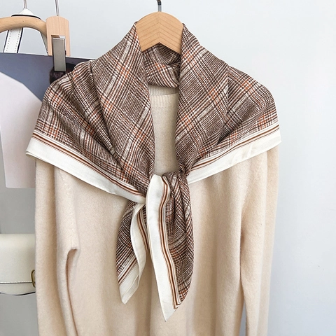 Dames Vintage Ruitjes Vierkante Sjaal Britse Stijl Elegante Satijn Bedrukte Wikkel Mode Lichtgewicht Sjaal Accessoires