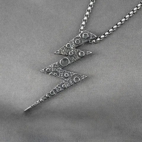 Vintage Titanium Steel Lightning Pendant Necklace Meteorite Crater Texture Distressed Punk Hip Hop Jewelry For Men Gift