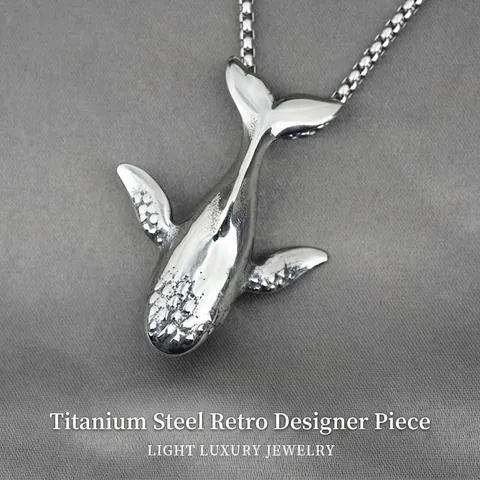 Vintage Titanium Steel Whale Pendant Necklace For Men Retro Distressed Animal Ocean Jewelry Cool Industrial Style Gift