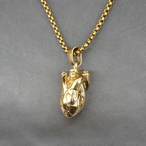Collana con Ciondolo a Cuore Anatomico Retro in Acciaio al Titanio Gioielli Gothic Punk Hip Hop per Uomo Donna Oro Argento
