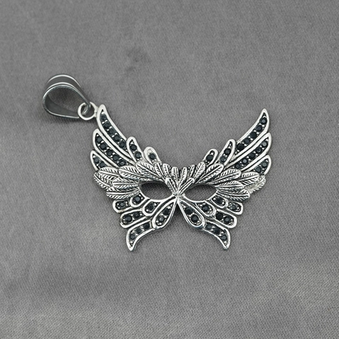 Vintage Titanstahl Maske Schmetterlingsflügel Anhänger Halskette Für Damen Herren Schwarz Strass Eingelegt Gothic Punk Schmuck