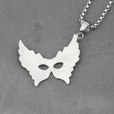Vintage Titanstahl Maske Schmetterlingsflügel Anhänger Halskette Für Damen Herren Schwarz Strass Eingelegt Gothic Punk Schmuck