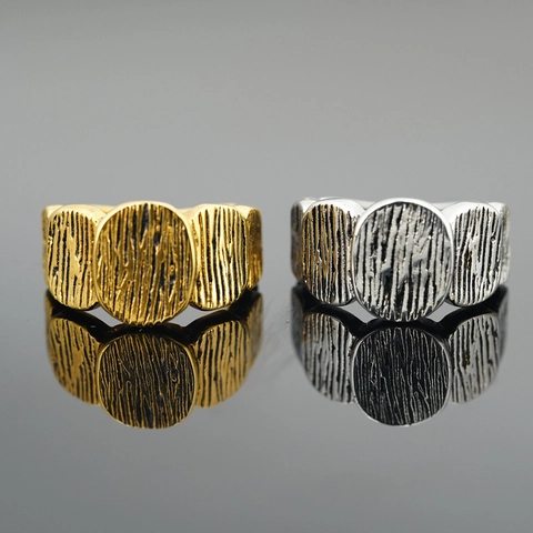 Anillo de Banda Ancha de Acero de Titanio Retro para Hombre Textura de Corteza Vintage Estilo Punk Industrial Geométrico