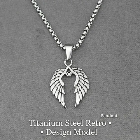 Vintage Titanstahl Engelsflügel Anhänger Halskette Retro Feder Design Edelstahl Boxkette Schmuck Für Herren Damen