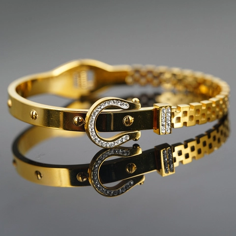 Mode Titanstahl Hufeisen Schnalle Armband Für Damen Vergoldet Strass Schraubenmotiv Luxus Armreif Schmuck Geschenk