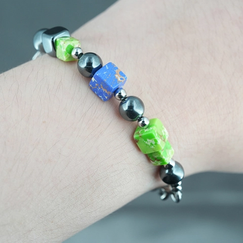 Edelstahl Mehrlagige Halskette Herren Damen Trendig Grün Marmorstruktur Würfelperlen Rundperlen Bohemian Schmuck Geschenk