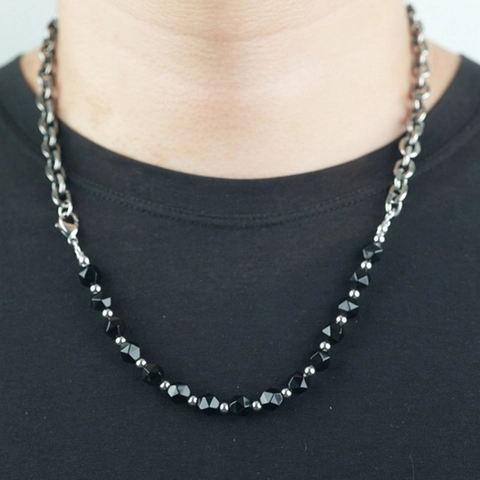 Vintage Industrie Titanstahl Spleißen Halskette Für Damen Herren Künstliche Perle Tigerauge Obsidian Kette Halskette