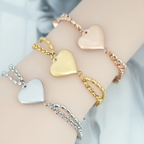 Bracciale a Doppio Strato in Acciaio Inossidabile Con Pendente a Cuore per Donna Gioielli di Moda Catena Regolabile