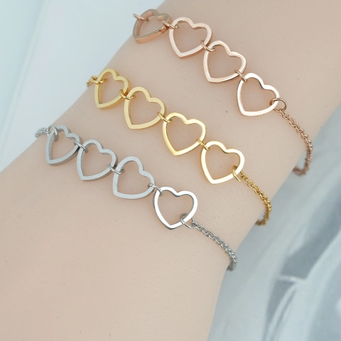 Bracciale a Cuore Cavo in Acciaio Inossidabile per Donna Elegante Catena di Estensione Regolabile Gioielli Minimalisti Regalo