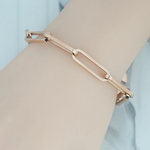Pulsera de Cadena de Clip de Acero de Titanio Minimalista para Mujer Pulsera de Eslabones en Forma de Corazón Oro Plata Oro Rosa