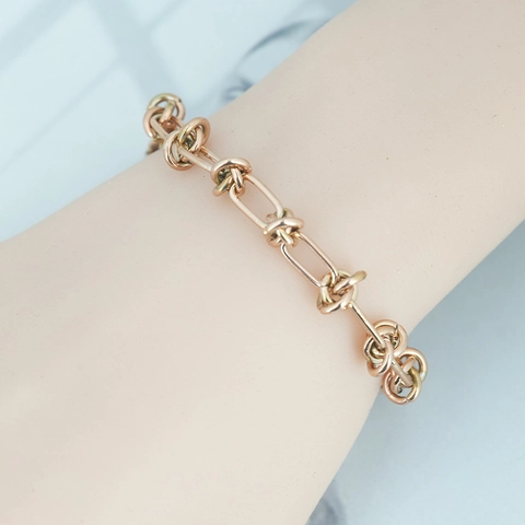 Moderno Braccialetto in Acciaio Inossidabile con Nodo per Donna Bracciale a Catena a Doppio Strato in Acciaio al Titanio Oro Argento